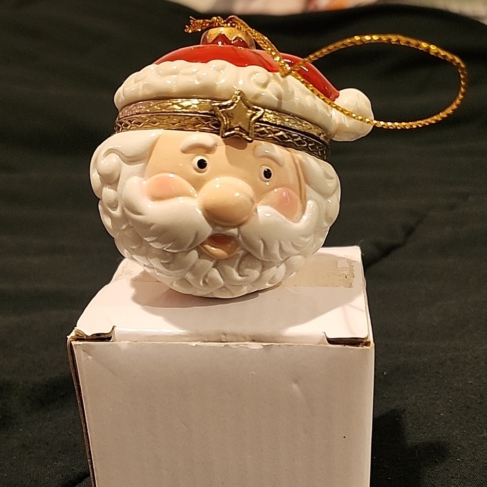 Jolly Santa Clause Porcelain Hinged Trinket Box Christmas Ornament